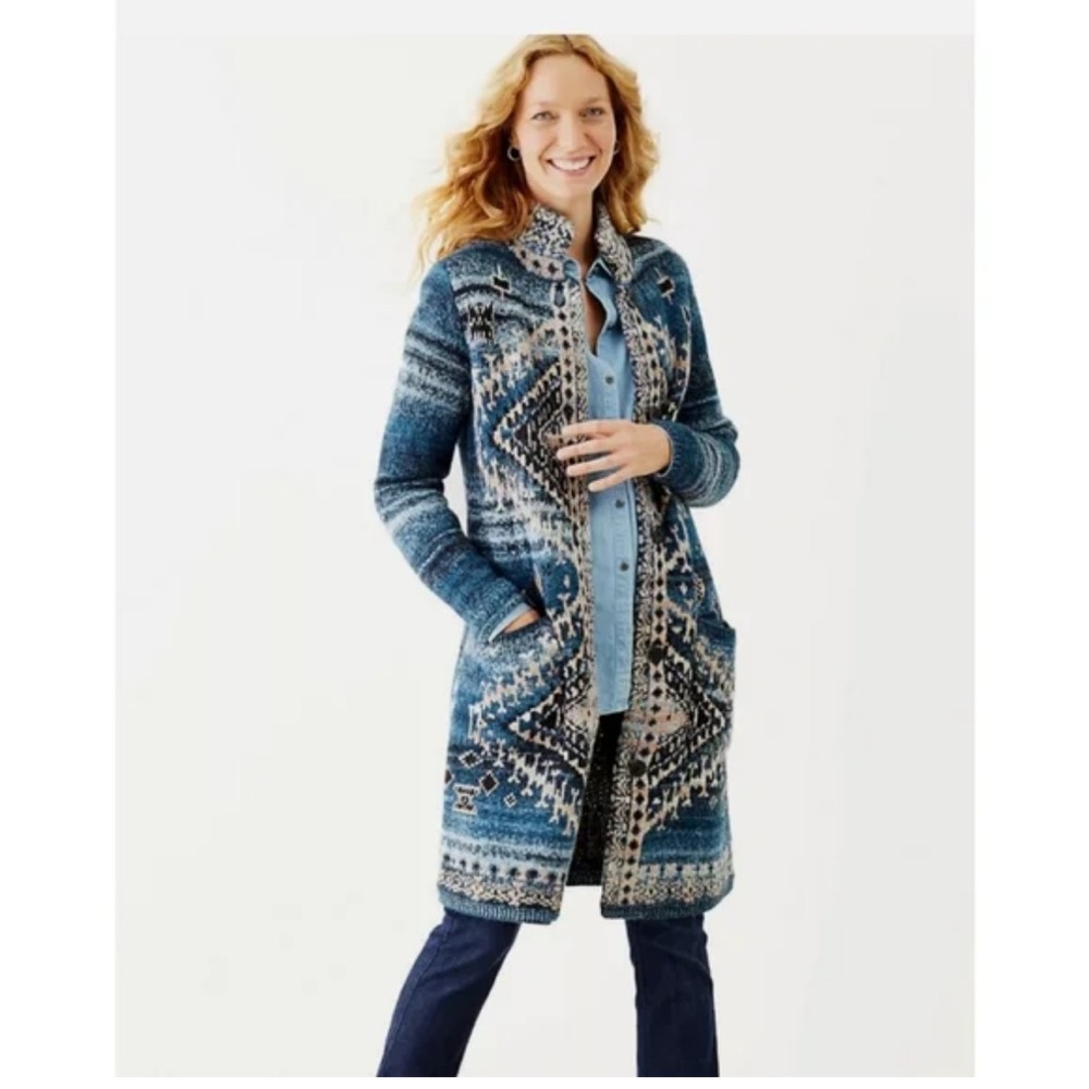 J. Jill Navy Blue Aztec design Knit long duster Cardigan